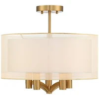 Possini Euro Design Caliari Modern Ceiling Light Semi Flush Mount Fixture 18" Wide Warm Brass Double Drum Shade for Bedroom Kitchen Hallway Bathr