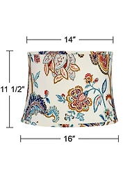 Springcrest White with Paisley Print Medium Drum Lamp Shade 14" Top x 16" Bottom x 11.5" High (Spider) Replacement with Harp and Finial