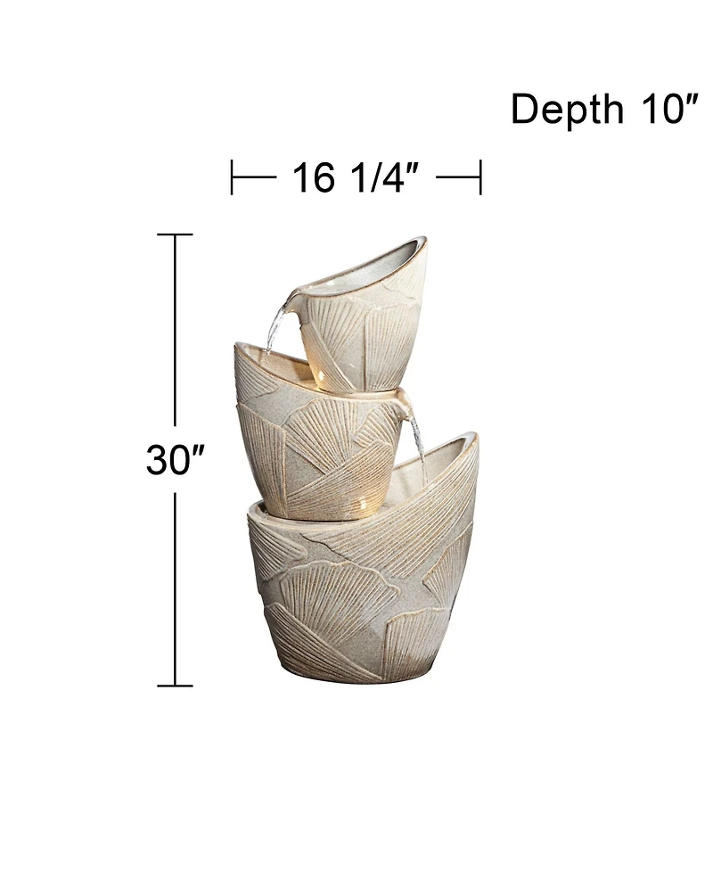 Three Urn 30" High Large Coastal Modern Indoor Outdoor Decor Faux Stone Floor Fountain with Light Led Cascading