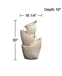 Three Urn 30" High Large Coastal Modern Indoor Outdoor Decor Faux Stone Floor Fountain with Light Led Cascading