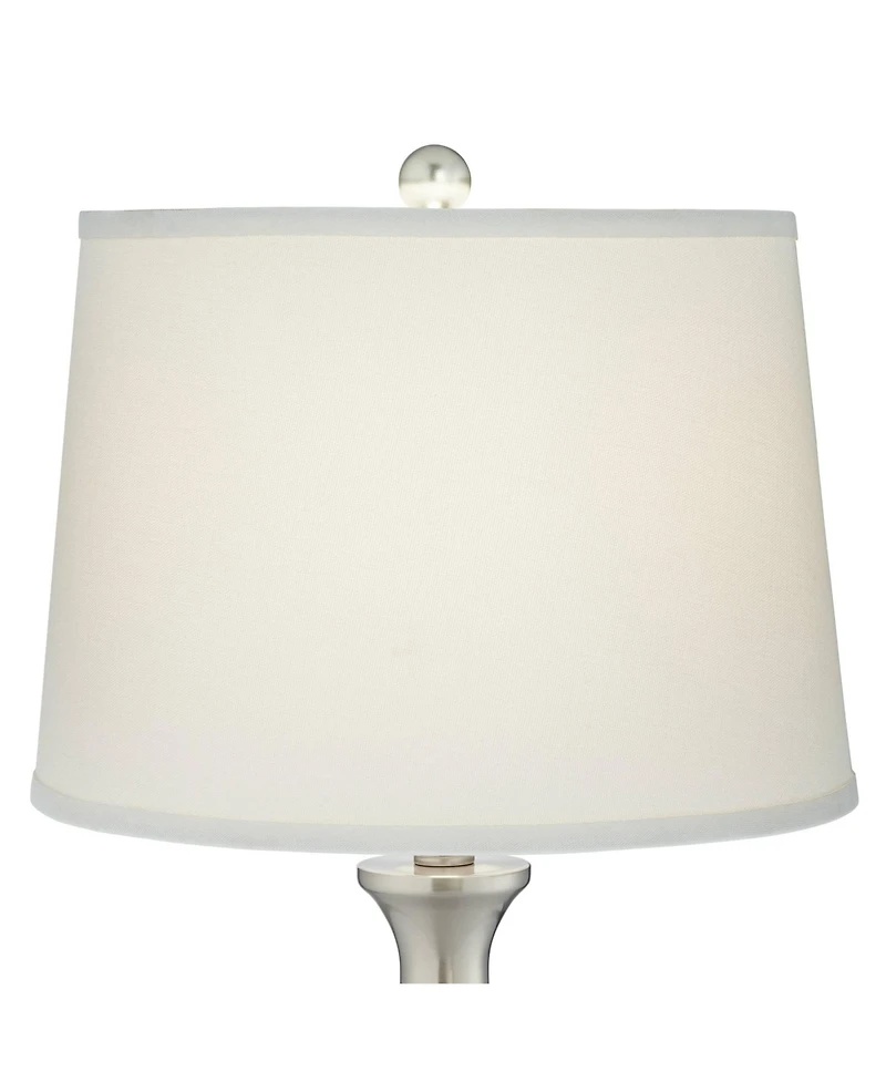 360 Lighting Karl Modern Table Lamps 27 1/2" Tall Set of 2 Brushed Nickel with Usb and Outlet White Drum Shade for Bedroom Living Room House Beds