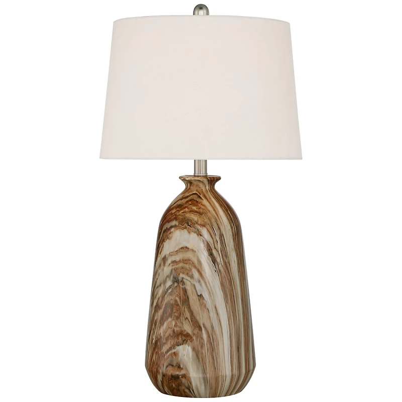 360 Lighting Carlton Modern Table Lamps 28" Tall Set of 2 Swirling Brown Faux Marble White Tapered Drum for Bedroom Living Room Bedside Nightstan