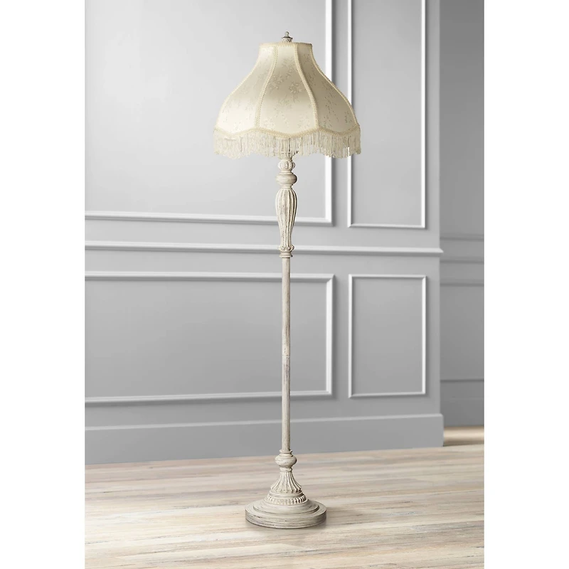 Springcrest 6" Top x 17" Bottom x 11" High x 12" Slant Lamp Shade Replacement Large Cream Dome Floral Scalloped Spider Harp Finial