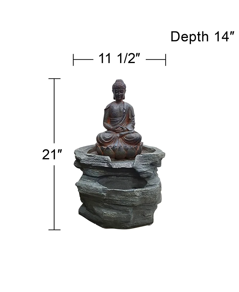 Sitting Buddha 21" High Large Zen Asian Indoor Outdoor Decor Faux Stone Floor Fountain with Light Led Waterfall