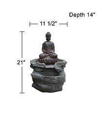 Sitting Buddha 21" High Large Zen Asian Indoor Outdoor Decor Faux Stone Floor Fountain with Light Led Waterfall