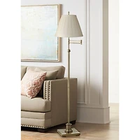 Springcrest Creme Linen Medium Box Pleat Lamp Shade 7" Top x 14" Bottom x 11" High (Spider) Replacement with Harp and Finial
