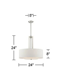 Adriana Brushed Nickel Finish Pendant Light 24" Wide Modern Glass Off White Linen Drum Shade 4-Light Fixture for Dining Room House Bedroom Kitche