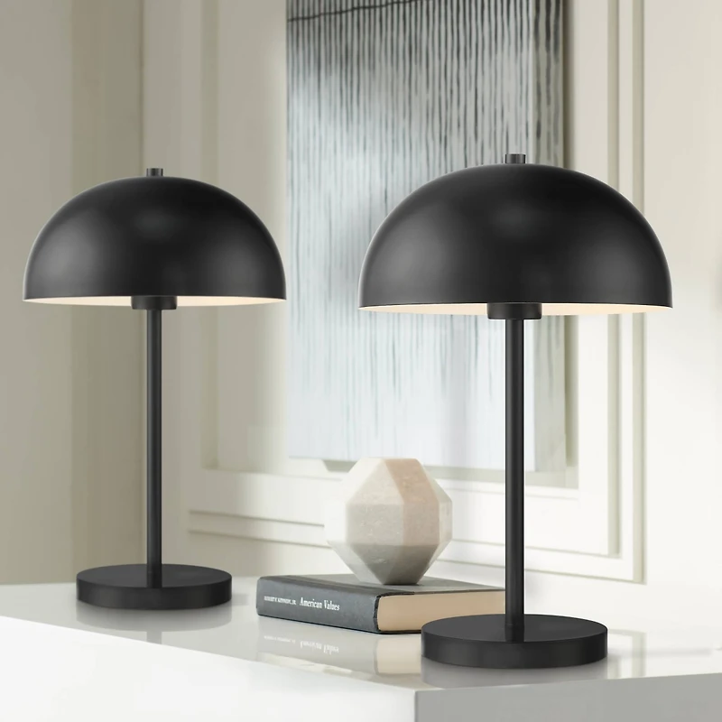 360 Lighting Rhys Modern Mid Century Luxury Accent Table Lamps 19 1/2" High Set of 2 Black Metal Dome Shaped Shade for Bedroom Living Room Bedsid