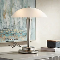 360 Lighting Deco Modern Accent Table Lamp 17" High Brushed Steel Touch On Off White Glass Dome Shade for Bedroom Bedside Nightstand Office Famil