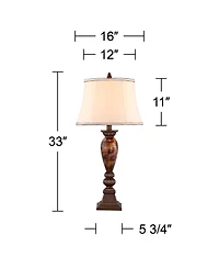 Mulholland Traditional Vintage like Table Lamp 33" Tall Aged Bronze Golden Faux Marble Off White Bell Shade for Living Room Bedroom House Bedside