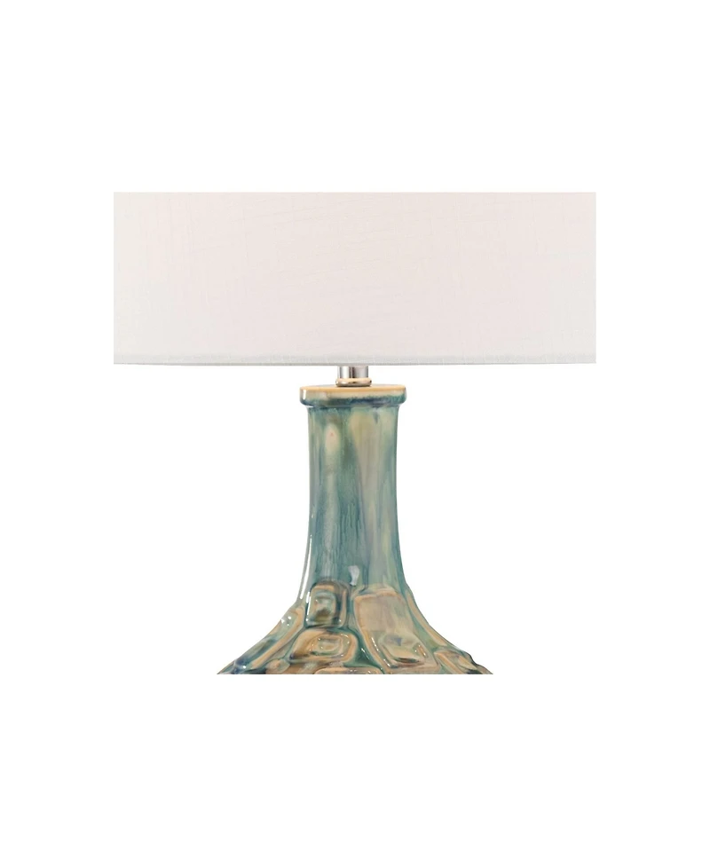 Modern Table Lamp 26" High Teal Glaze Raised Square Ceramic Gourd White Fabric Tapered Drum Shade Decor for Bedroom Living Room House Home Bedside Nig