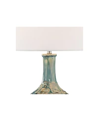 Modern Table Lamp 26" High Teal Glaze Raised Square Ceramic Gourd White Fabric Tapered Drum Shade Decor for Bedroom Living Room House Home Bedside Nig
