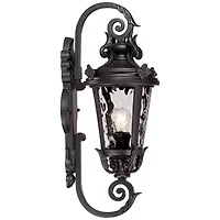 John Timberland Casa Marseille Vintage Rustic Outdoor Wall Light Fixture Black Scroll 19" Clear Hammered Glass for Post Exterior Barn Deck House