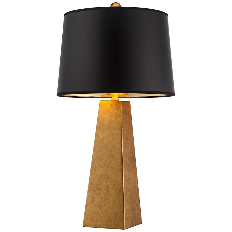 Possini Euro Design Obelisk Modern Table Lamp 26" High Gold Leaf Tapered Column Black Paper Drum Shade for Bedroom Living Room Bedside Nightstand