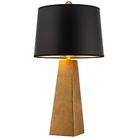 Possini Euro Design Obelisk Modern Table Lamp 26" High Gold Leaf Tapered Column Black Paper Drum Shade for Bedroom Living Room Bedside Nightstand
