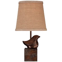 360 Lighting Bird Moderne Rustic Farmhouse Accent Table Lamp 15 1/2" High Sculptural Crackle Bronze Brown Natural Burlap Drum Shade Bedroom Night