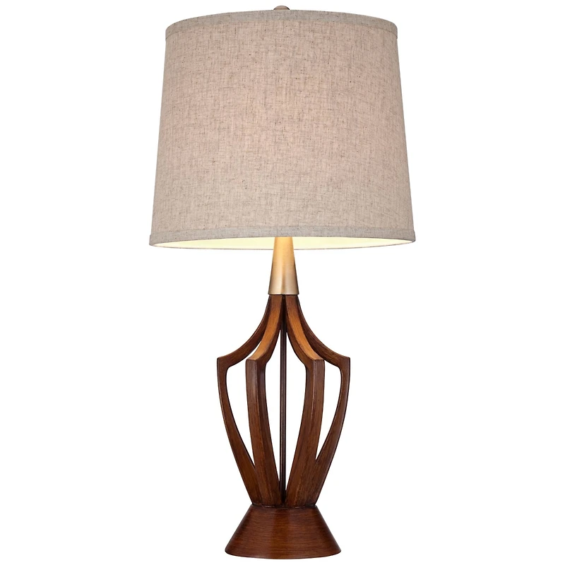 360 Lighting St. Claire Modern Mid Century Table Lamp 30 3/4" Tall Wood Open Vase Taupe Drum Shade for Bedroom Living Room Bedside Nightstand Off