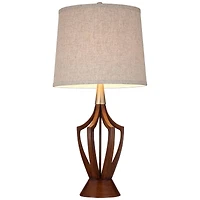 360 Lighting St. Claire Modern Mid Century Table Lamp 30 3/4" Tall Wood Open Vase Taupe Drum Shade for Bedroom Living Room Bedside Nightstand Off