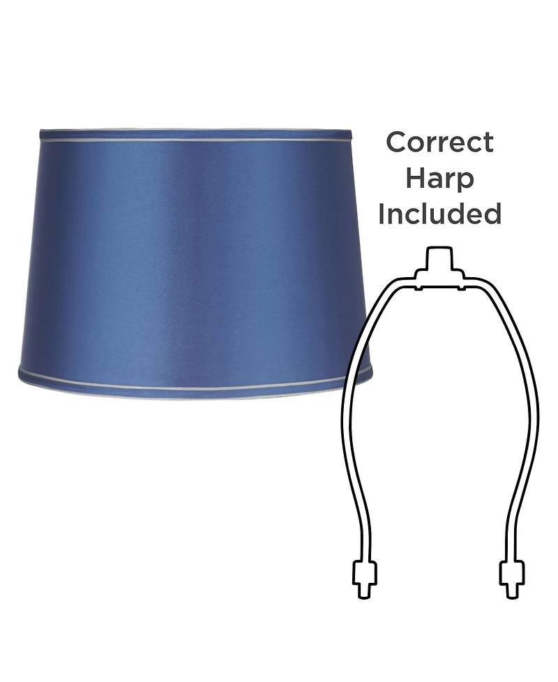 Springcrest Drum Lamp Shade Sydnee Satin Blue Medium 14" Top x 16" Bottom x 11" High Spider with Replacement Harp and Finial Fitting