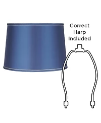 Springcrest Drum Lamp Shade Sydnee Satin Blue Medium 14" Top x 16" Bottom x 11" High Spider with Replacement Harp and Finial Fitting