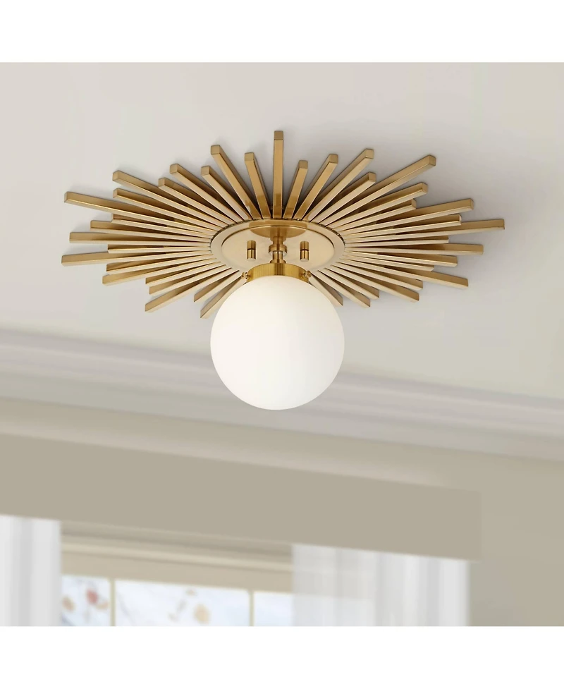 Possini Euro Design Hazel Modern Ceiling Light Semi Flush Mount Fixture 24" Wide Warm Brass White Globe Shade for Bedroom Kitchen Living Room Hal