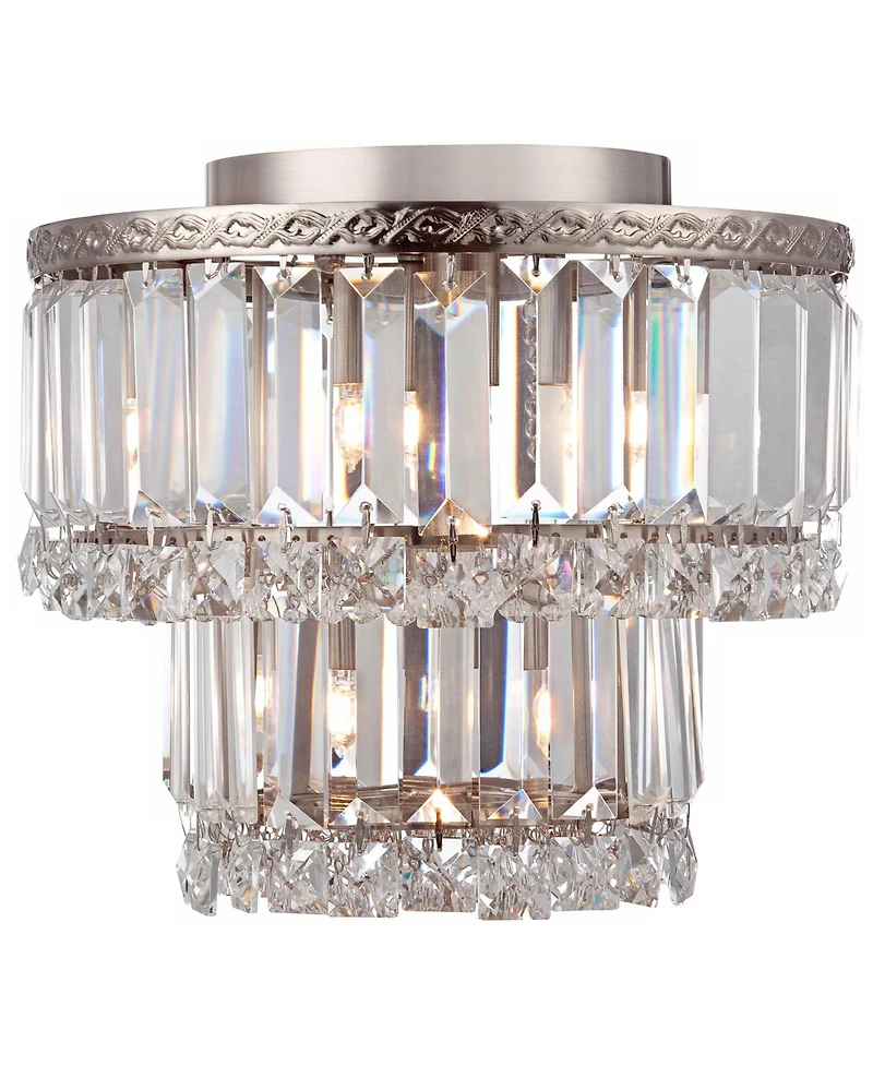 Vienna Full Spectrum Magnificence Modern Ceiling Light Flush Mount Fixture 10" Wide Brushed Satin Nickel 3-Light Led Crystal for Bedroom Living R