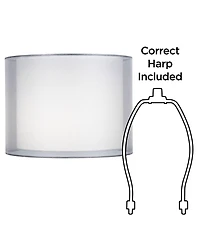Springcrest Silver and White Double Sheer Small Drum Lamp Shade 12" Top x 12" Bottom x 9" High (Spider) Replacement with Harp and Finia