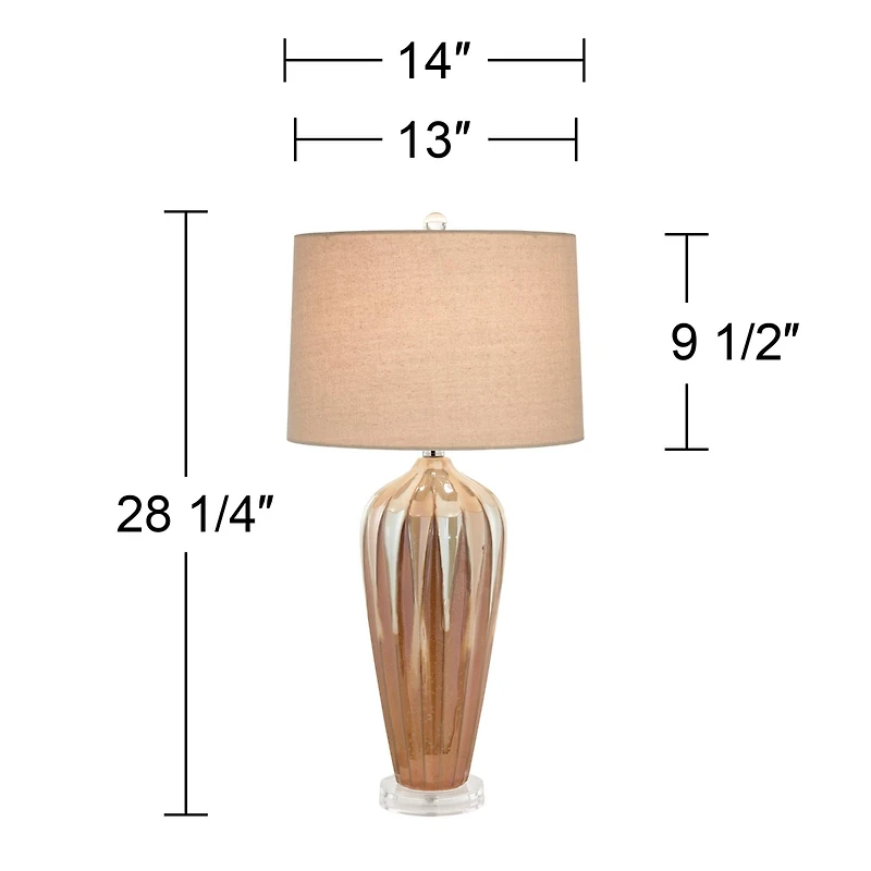 Possini Euro Design Loren Modern Mid Century Table Lamp 28 1/4" Tall Ivory Drip Glaze Ceramic Fabric Drum Shade for Bedroom Living Room Bedside H