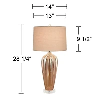 Possini Euro Design Loren Modern Mid Century Table Lamp 28 1/4" Tall Ivory Drip Glaze Ceramic Fabric Drum Shade for Bedroom Living Room Bedside H
