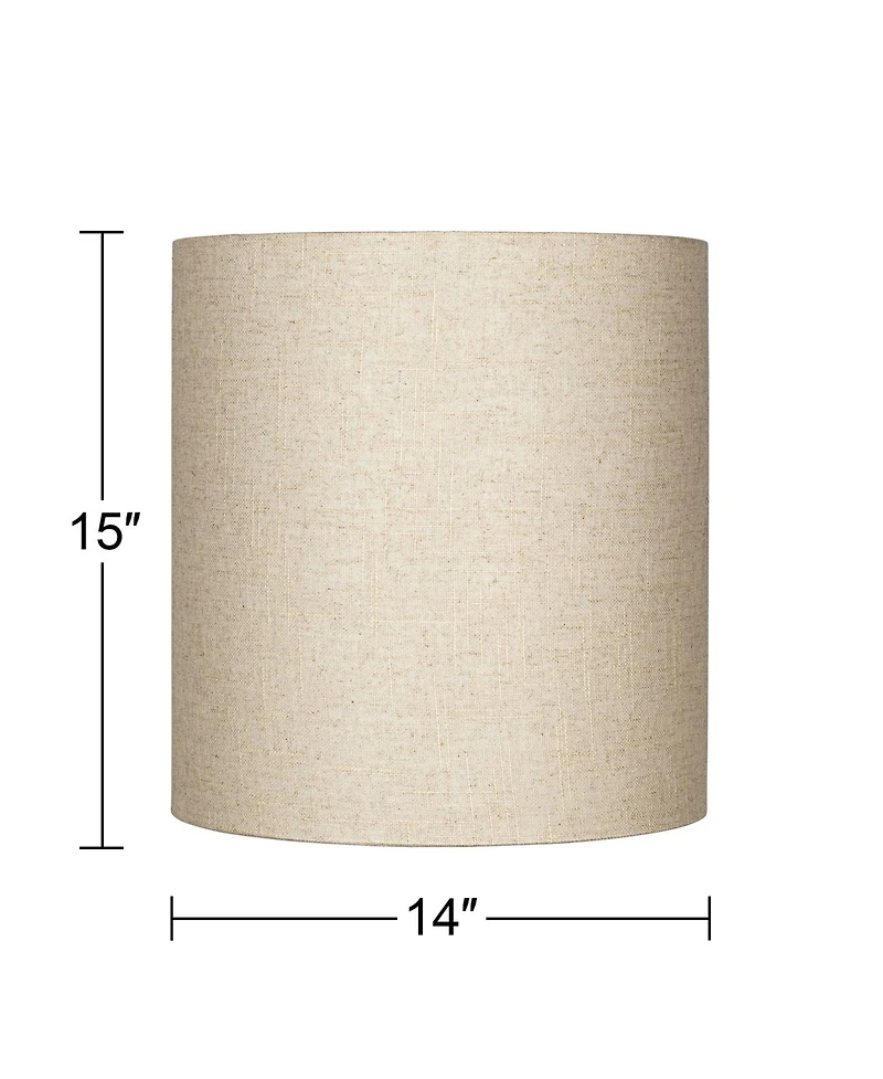 Springcrest 14" Top x 14" Bottom x 15" High x Lamp Shade Replacement Medium Tall Oatmeal Drum Rustic Linen Spider Harp Finial