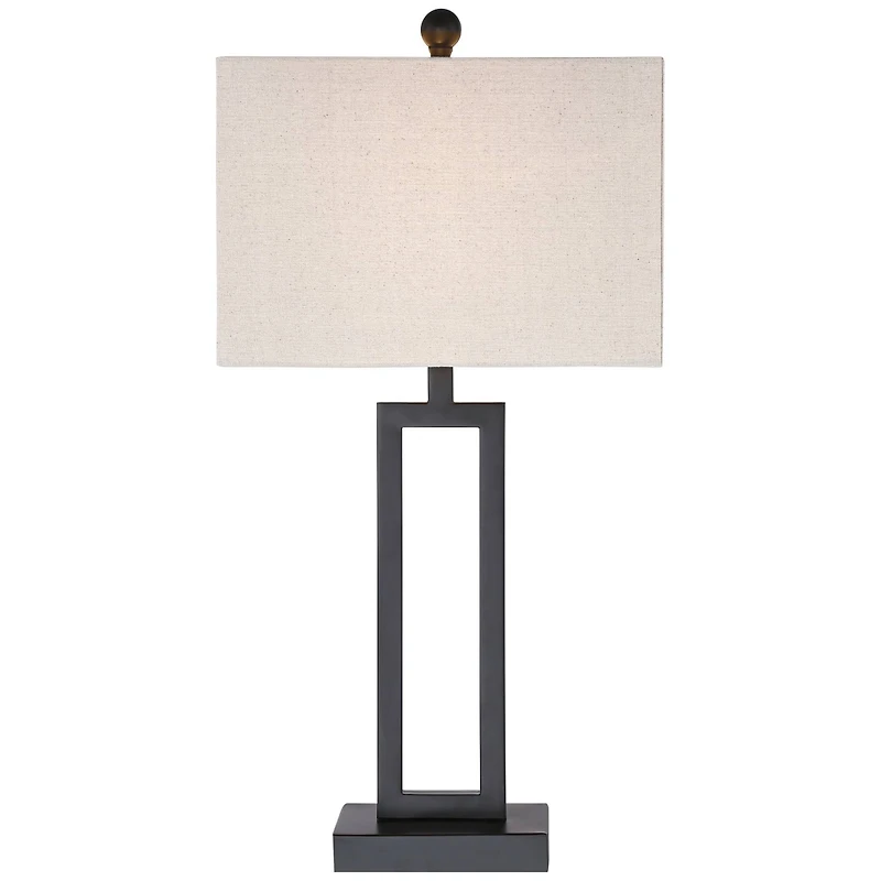 360 Lighting Aston 26" High Open Rectangle Modern Table Lamp Black Finish Metal Single Off-White Shade Living Room Bedroom Bedside