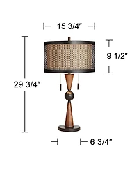 Franklin Iron Works Hunter Modern Rustic Farmhouse Table Lamp 29 3/4" Tall Cherry Wood Bronze Metal Double Drum Shade for Bedroom Living Room Hou