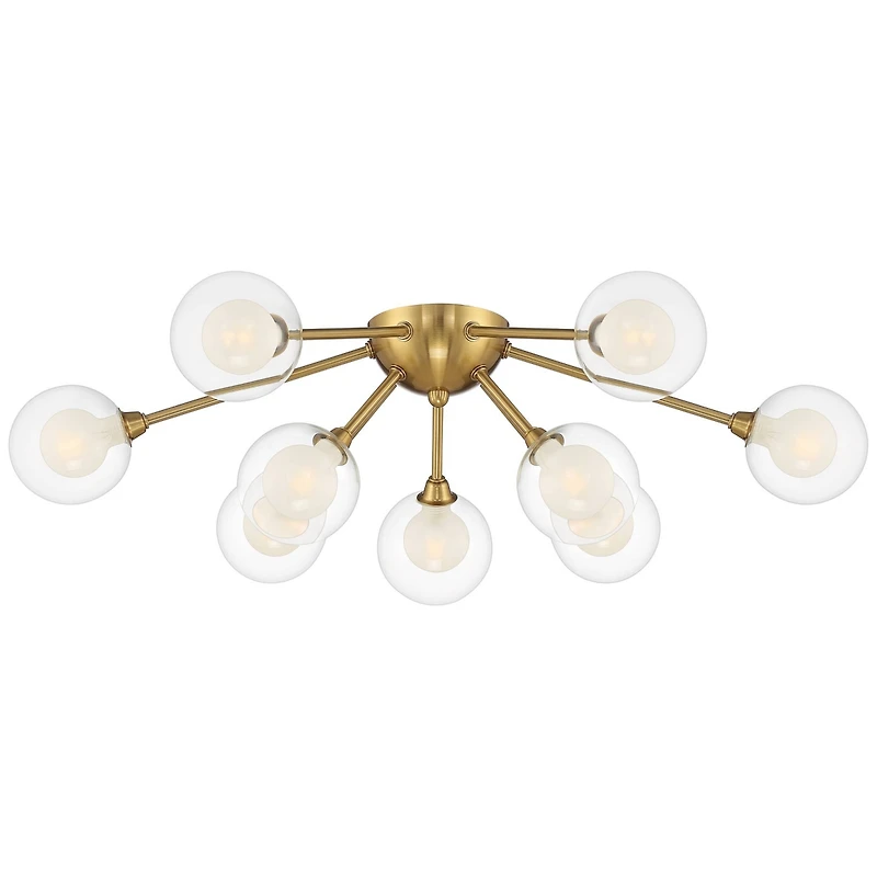 Possini Euro Design Spheres Modern Ceiling Light Flush Mount Fixture 28" Wide Warm Brass 9-Light Led Clear Globe Glass for Bedroom Kitchen Living