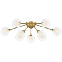 Possini Euro Design Spheres Modern Ceiling Light Flush Mount Fixture 28" Wide Warm Brass 9-Light Led Clear Globe Glass for Bedroom Kitchen Living