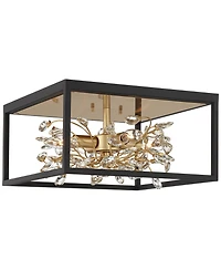 Possini Euro Design Carrine Modern Ceiling Light Flush Mount Fixture 14 1/4" Wide Black Gold 4-Light Clear Crystal for Bedroom Kitchen Living Roo