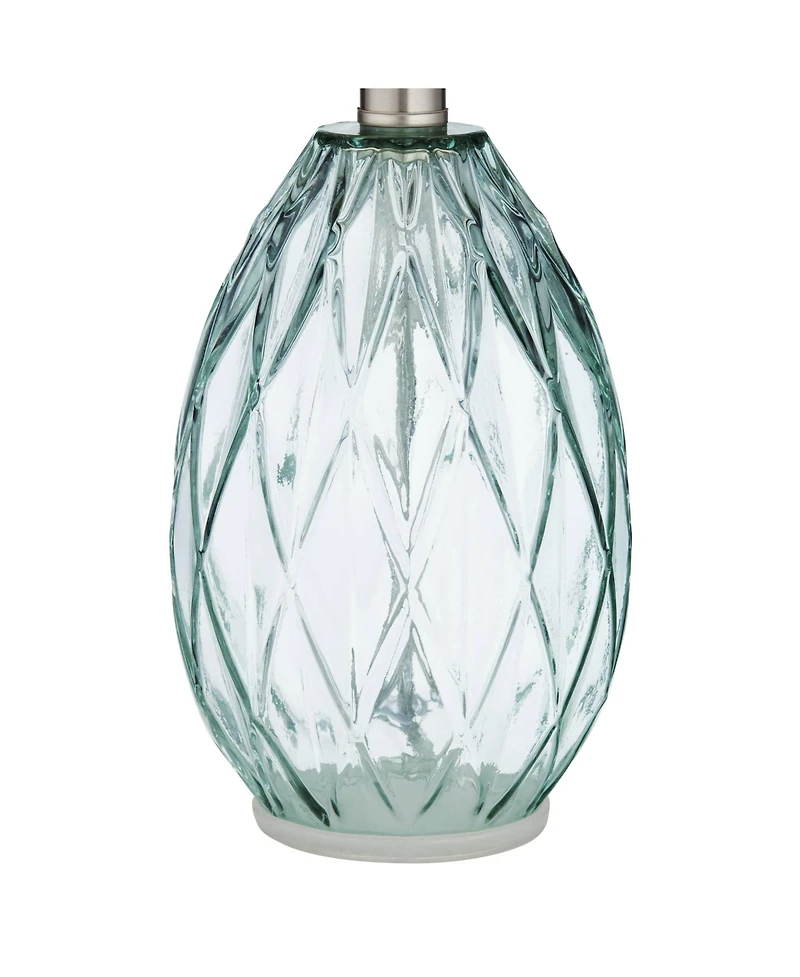 360 Lighting Modern Accent Table Lamps 14 3/4" High Set of 2 Diamond Blue Green Glass Fabric Drum Shade for Bedroom Bedside Office (Color May Var