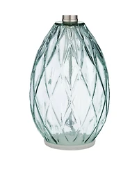 360 Lighting Modern Accent Table Lamps 14 3/4" High Set of 2 Diamond Blue Green Glass Fabric Drum Shade for Bedroom Bedside Office (Color May Var
