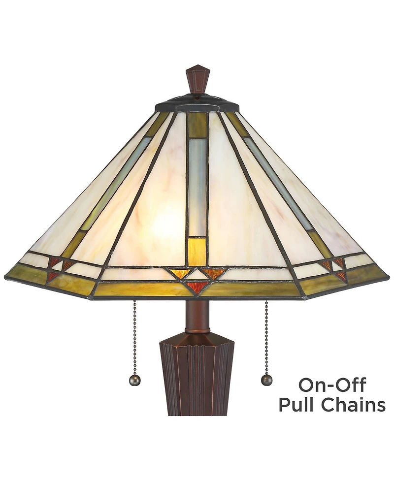 Robert Louis Tiffany Landford Traditional Mission Accent Table Lamp 22 1/2" High Bronze Stained Art Glass Shade for Bedroom Living Room Bedside O