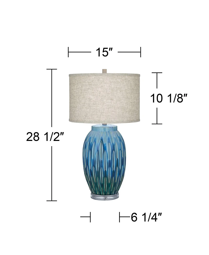 360 Lighting Selena Modern Table Lamp 28 1/2" Tall Green Blue Glaze Ceramic Oatmeal Fabric Drum Shade for Bedroom Living Room Bedside Nightstand
