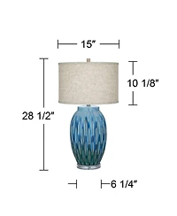 360 Lighting Selena Modern Table Lamp 28 1/2" Tall Green Blue Glaze Ceramic Oatmeal Fabric Drum Shade for Bedroom Living Room Bedside Nightstand