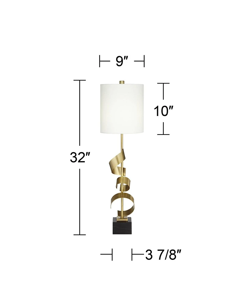 Luxe Modern Buffet Console Table Lamp 32" Tall Skinny Sculptural Gold Scroll Metal White Drum Shade for Bedroom Living Room Bedside Nightstand House H