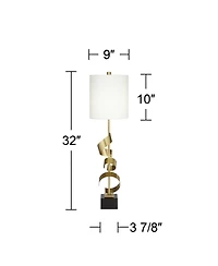 Luxe Modern Buffet Console Table Lamp 32" Tall Skinny Sculptural Gold Scroll Metal White Drum Shade for Bedroom Living Room Bedside Nightstand House H