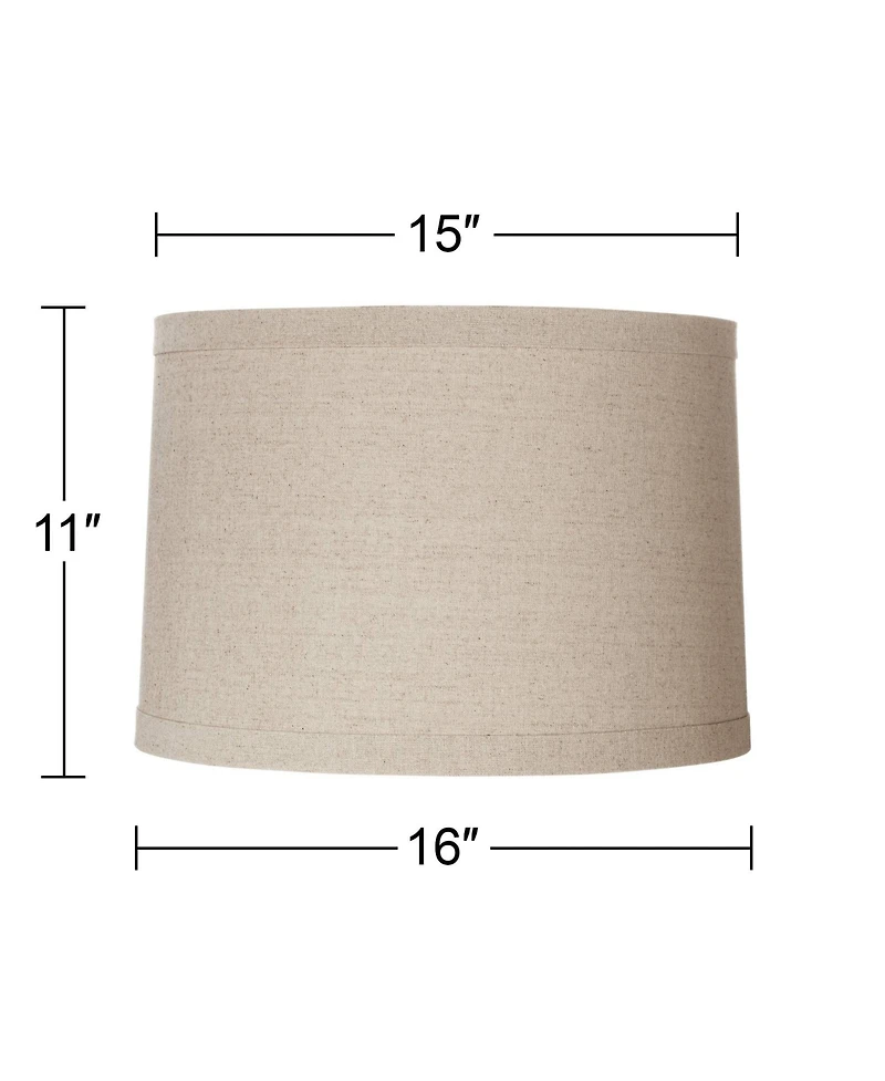 Springcrest Set of 2 Natural Linen Medium Drum Lamp Shades 15" Top x 16" Bottom x 11" High (Spider) Replacement with Harp