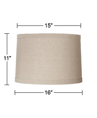 Springcrest Set of 2 Natural Linen Medium Drum Lamp Shades 15" Top x 16" Bottom x 11" High (Spider) Replacement with Harp