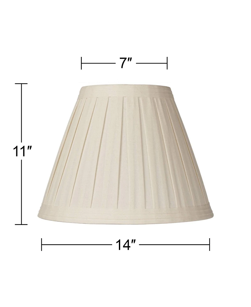 Springcrest Set of 2 Creme Linen Box Pleated Medium Drum Lamp Shades 7" Top x 14" Bottom x 11" High (Spider) Replacement with Harp and