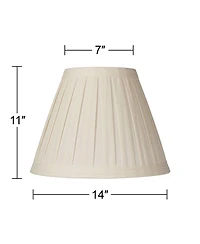 Springcrest Set of 2 Creme Linen Box Pleated Medium Drum Lamp Shades 7" Top x 14" Bottom x 11" High (Spider) Replacement with Harp and