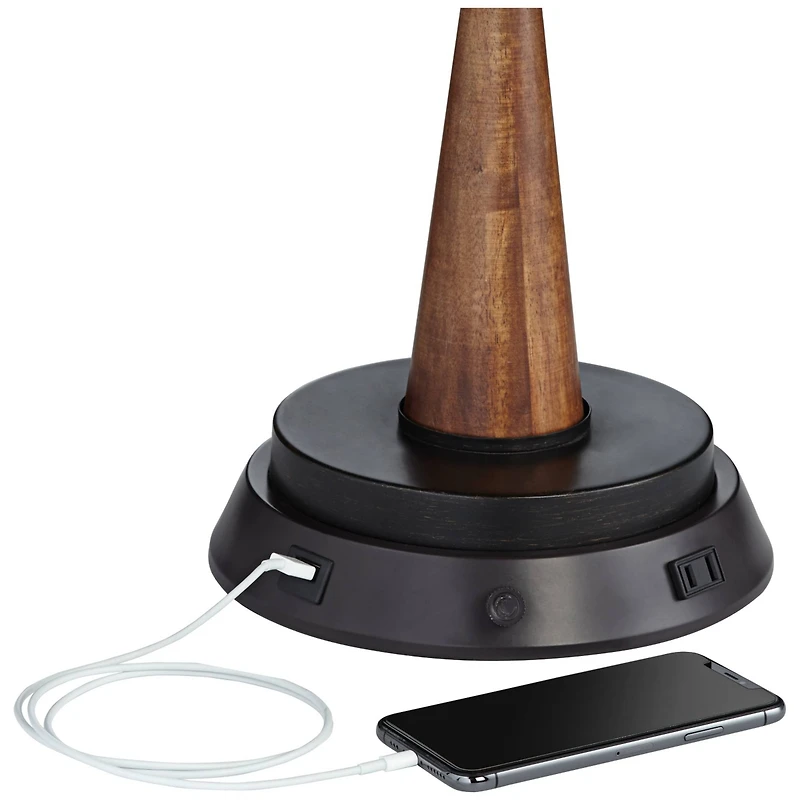 360 Lighting Bentley Rustic Farmhouse Table Lamp 29" Tall Brown Leaf with Dimmable Usb Workstation Base Off White Empire Shade for Bedroom Living
