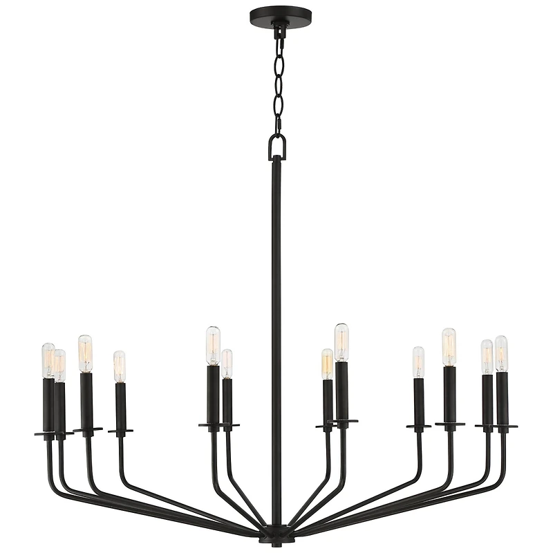 Franklin Iron Works Milanese Slender Black Chandelier 37 1/2" Wide Modern Industrial 12-Light Candelabra Fixture for Dining Room