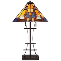 Robert Louis Tiffany Jewel Tone Mission Table Lamp 27" Tall Iron Bronze Geometric Stained Glass Art Shade for Bedroom Living Room Bedside Nightst