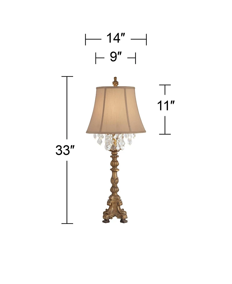 Barnes and Ivy Duval Traditional Table Lamp 33" Tall Aged Gold Candlestick Crystal Fabric Bell Shade for Bedroom Living Room Bedside Office Famil
